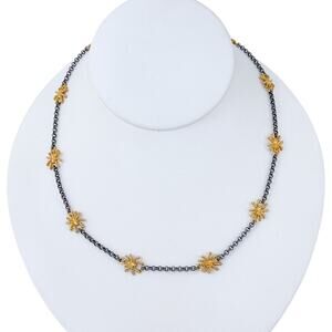 Estate Gold-Tone Sterling Silver 925 Spider Station Rolo Chain Necklace 17.5"